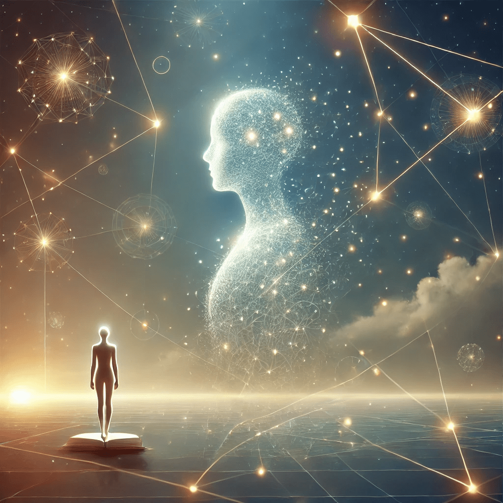 Figure standing before an AI mind